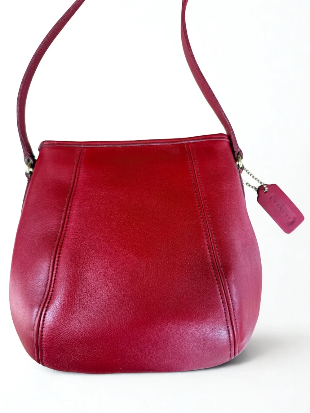 Vtg COACH Red Leather Clamshell Bella Pouch Crossbody 9990 | Made in USA - Picture 6 of 10